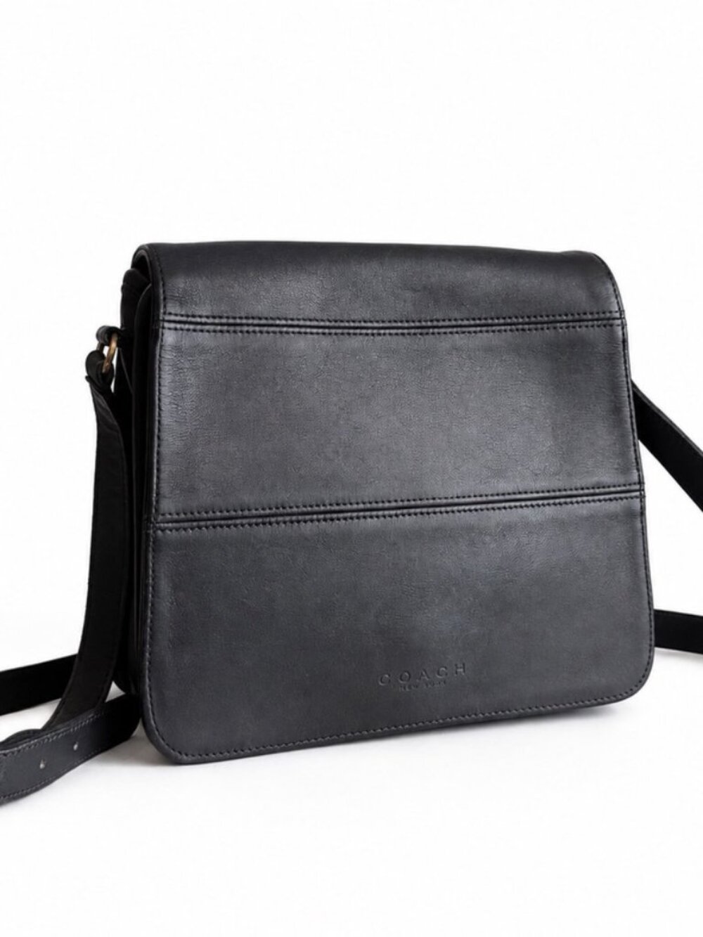 Vintage Coach 9092 Tribeca Flap Bag Black Leather Crossbody USA 1998